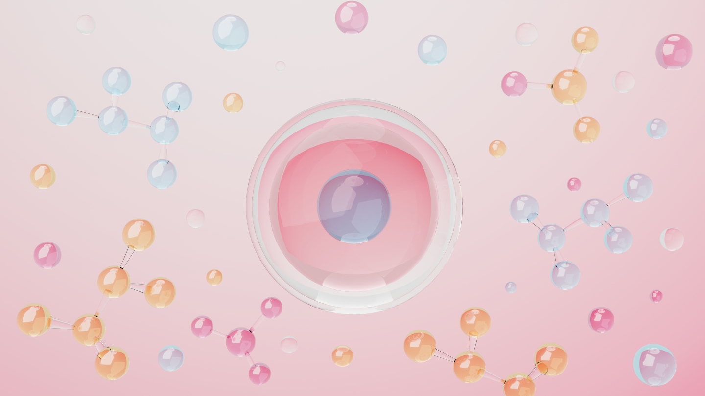 細胞與化學鍵結的立體示意圖，象徵生物化學與細胞健康